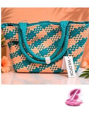 Wildfox Large Woven Pool/Beach Tote - Turquoise & Peach